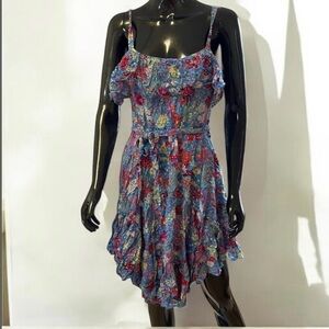 Blue Asymmetrical Smocked Sundress with ruffle